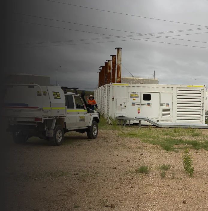 A Total Generators truck stop in front of the power station