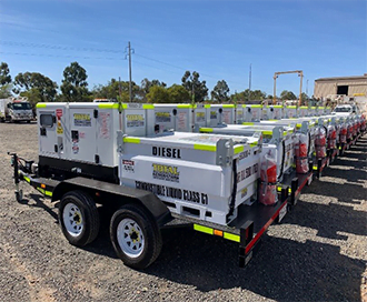 A number of 20kVA generator trailers on the row